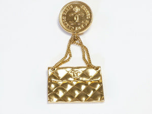 CHANEL Spring Couture 1986 CC Quilted Purse Chain Brooch