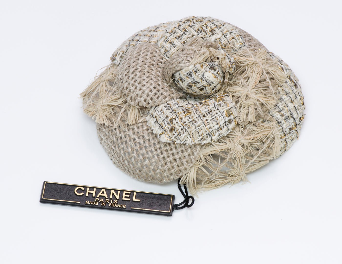 Chanel Tweed Camellia Flower Brooch