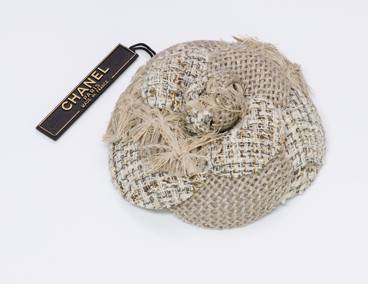 Chanel Tweed Camellia Flower Brooch