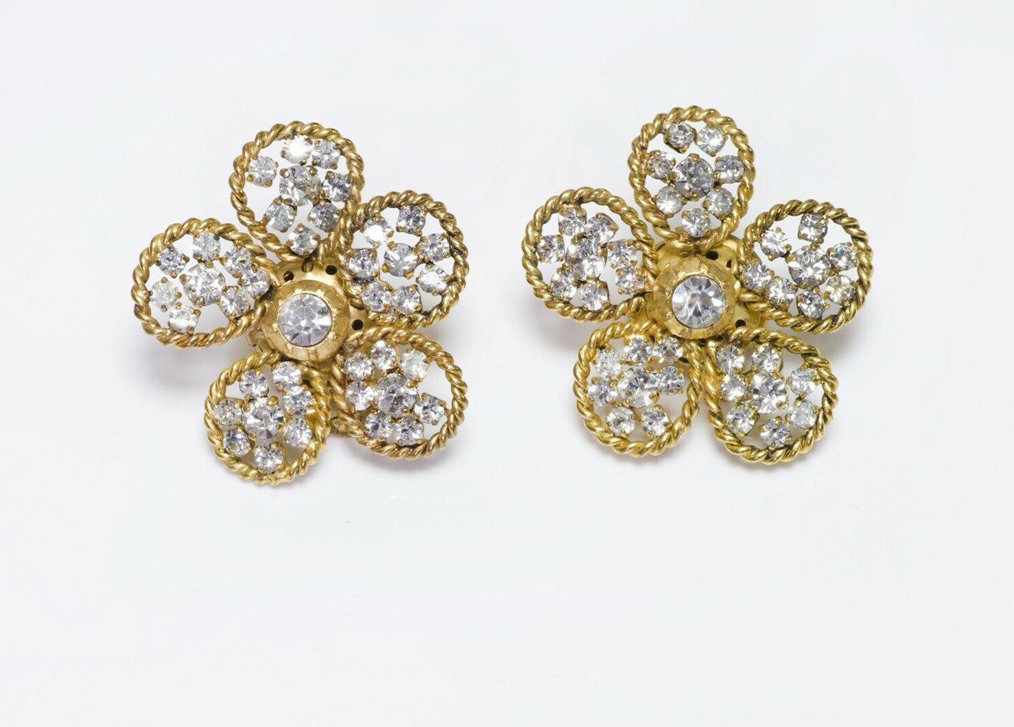 CHANEL Vintage 1983 Crystal Camellia Flower Earrings - DSF Antique Jewelry