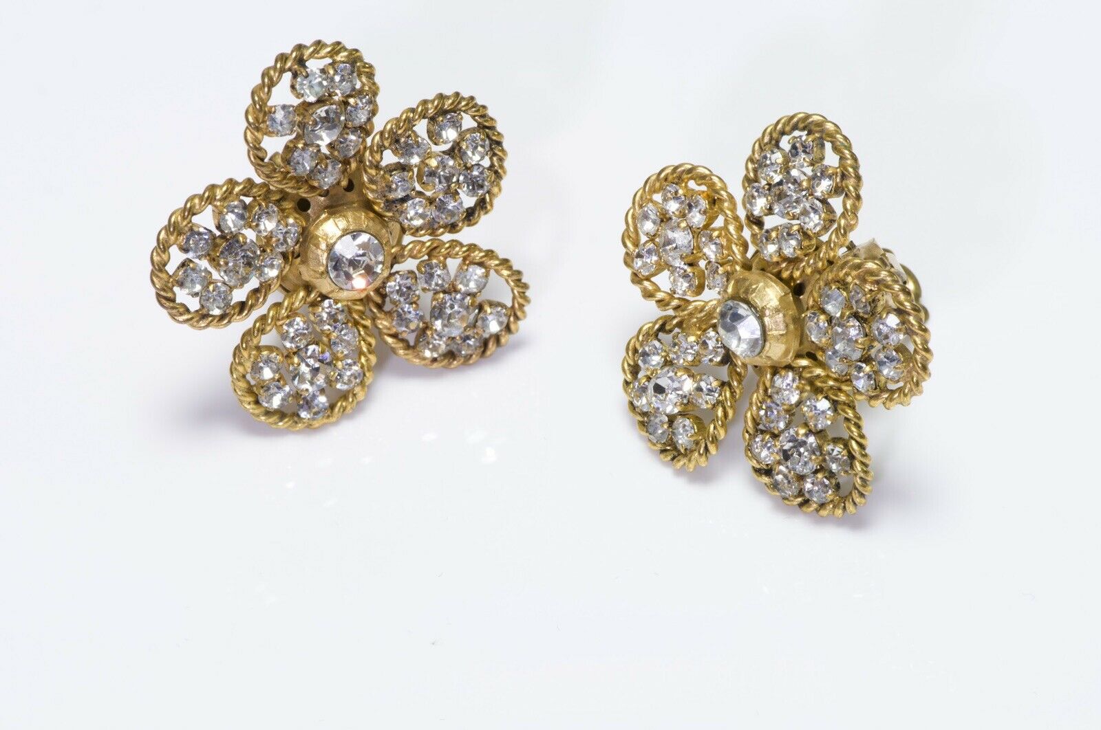 CHANEL Vintage 1983 Crystal Camellia Flower Earrings