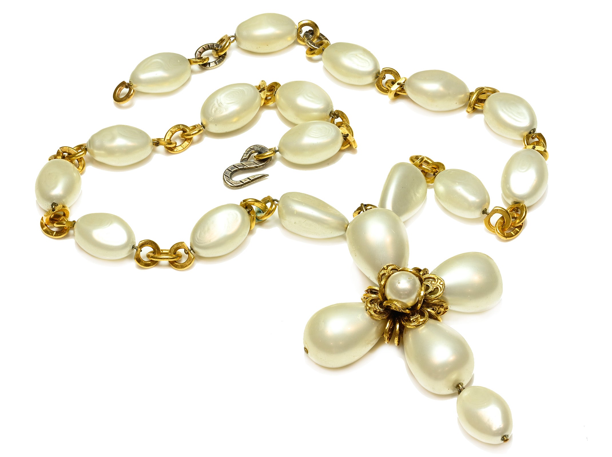Chanel Spring 1994 Maison Gripoix Pearl Cross Necklace