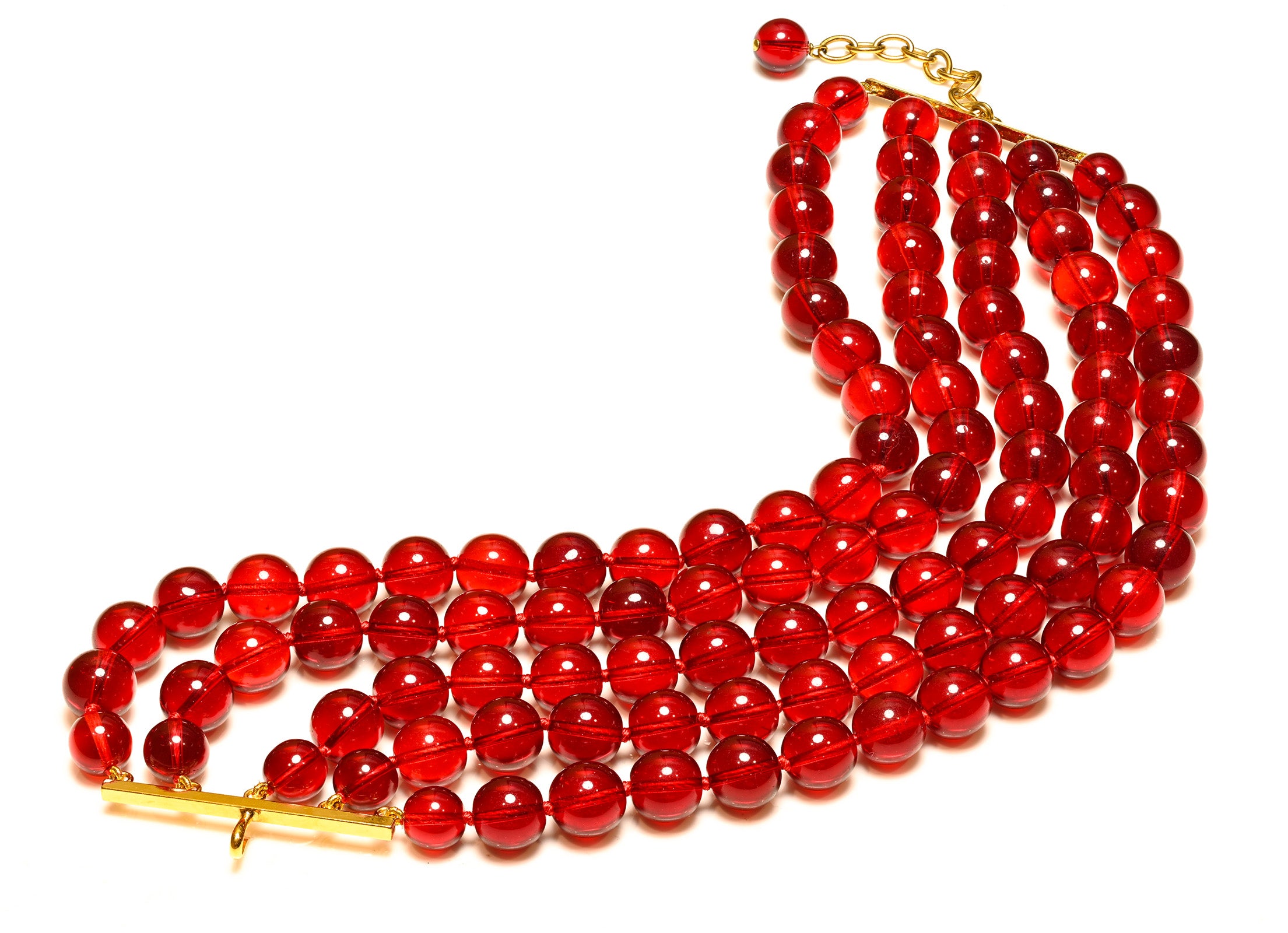 Chanel Maison Gripoix Red Glass Beads Wide Choker Necklace