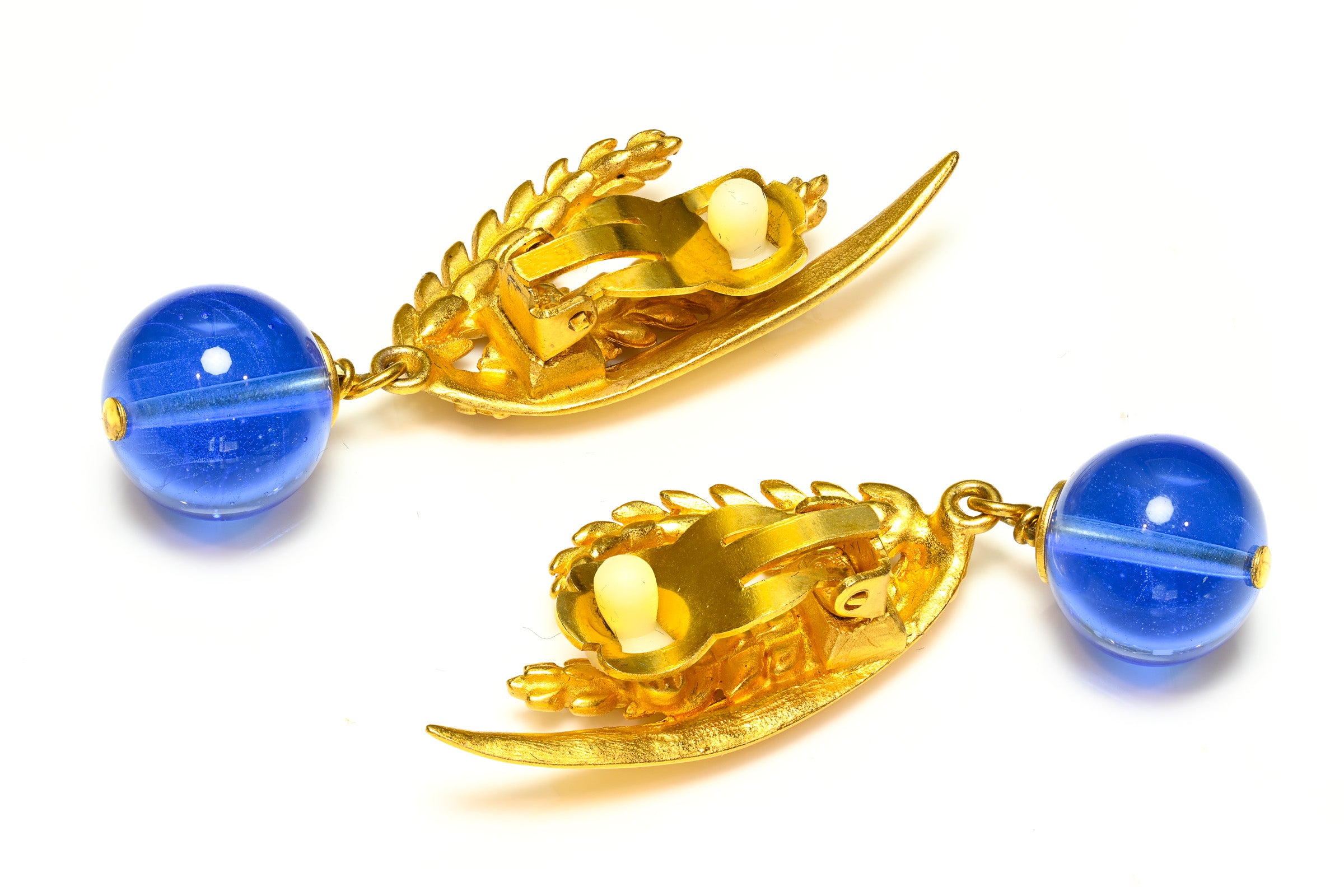 Vintage Chanel Paris Spring 1999 Gripoix Blue Glass Wheat Earrings