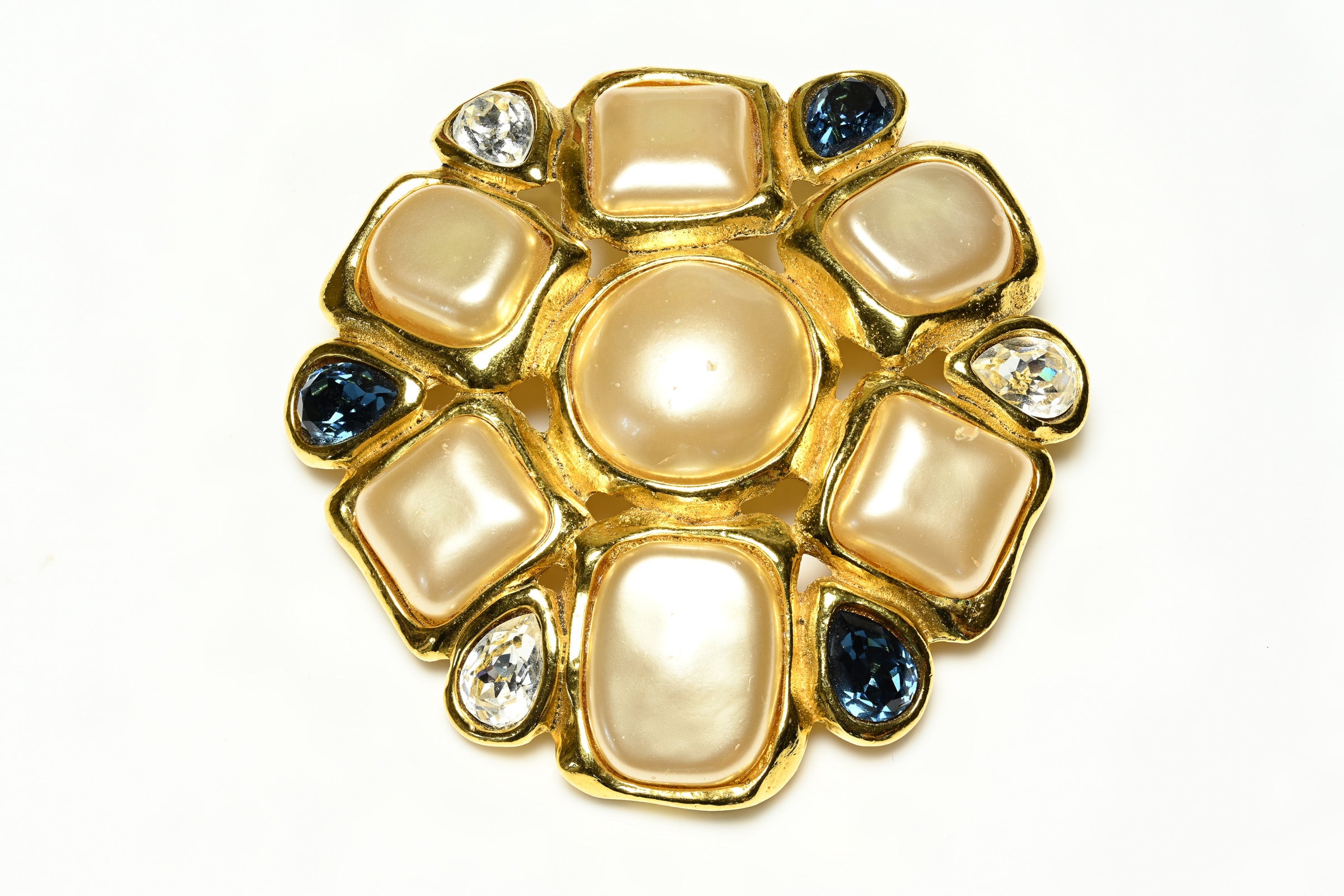 Vintage Chanel Collection 26 Pearl Blue Crystal Large Camellia Brooch