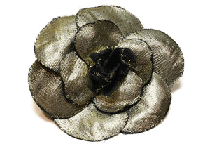 Vintage 1990's Chanel Paris Gold Silk Camellia Brooch
