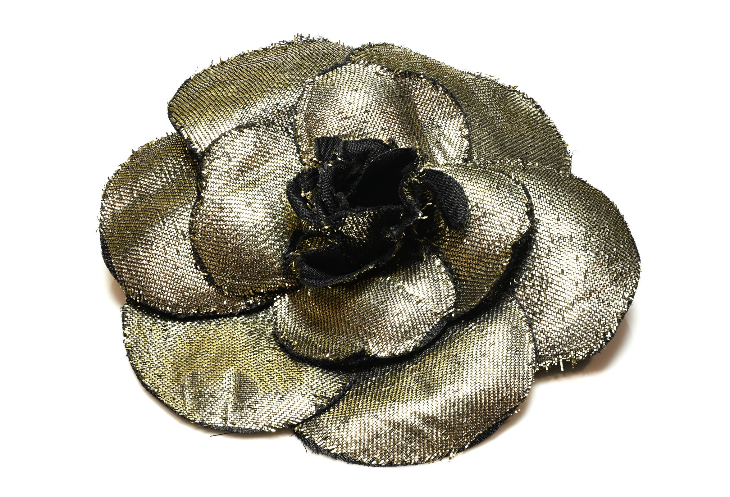Vintage 1990's Chanel Paris Gold Silk Camellia Brooch 1