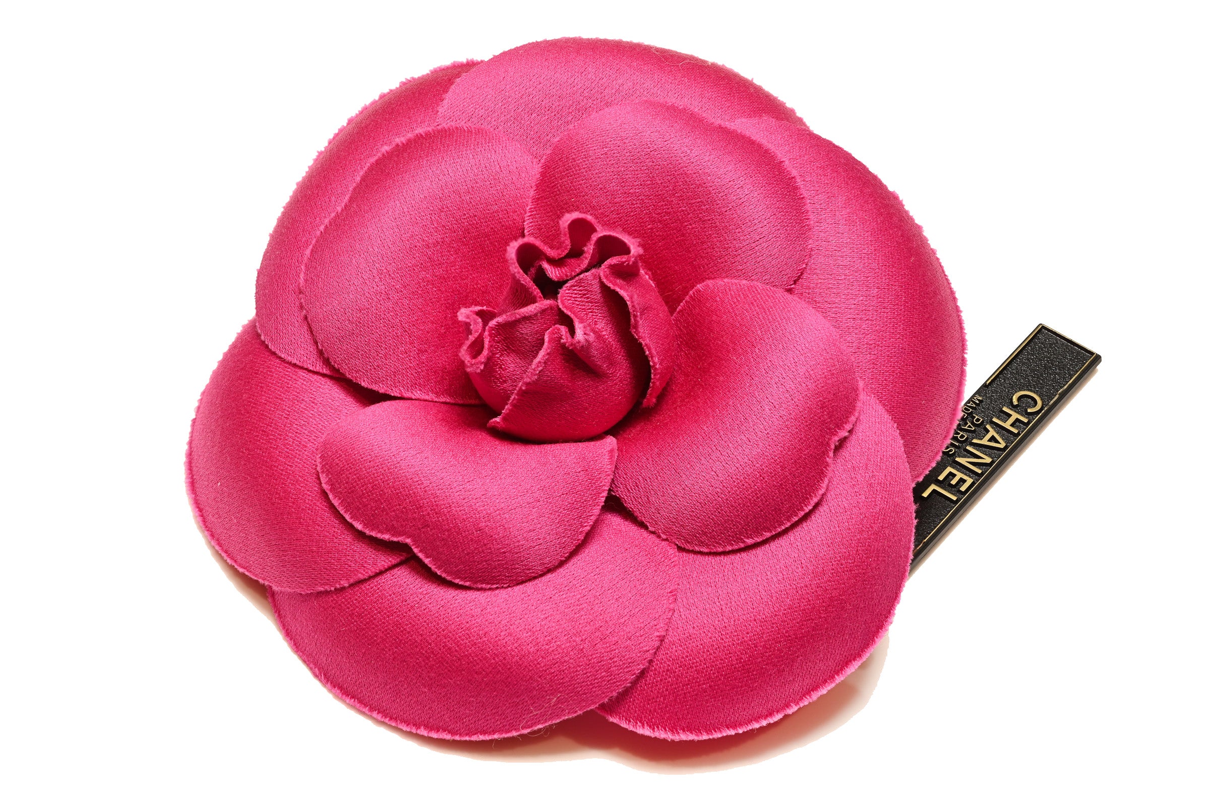 Vintage Chanel Paris Pink Silk Camellia Flower Brooch