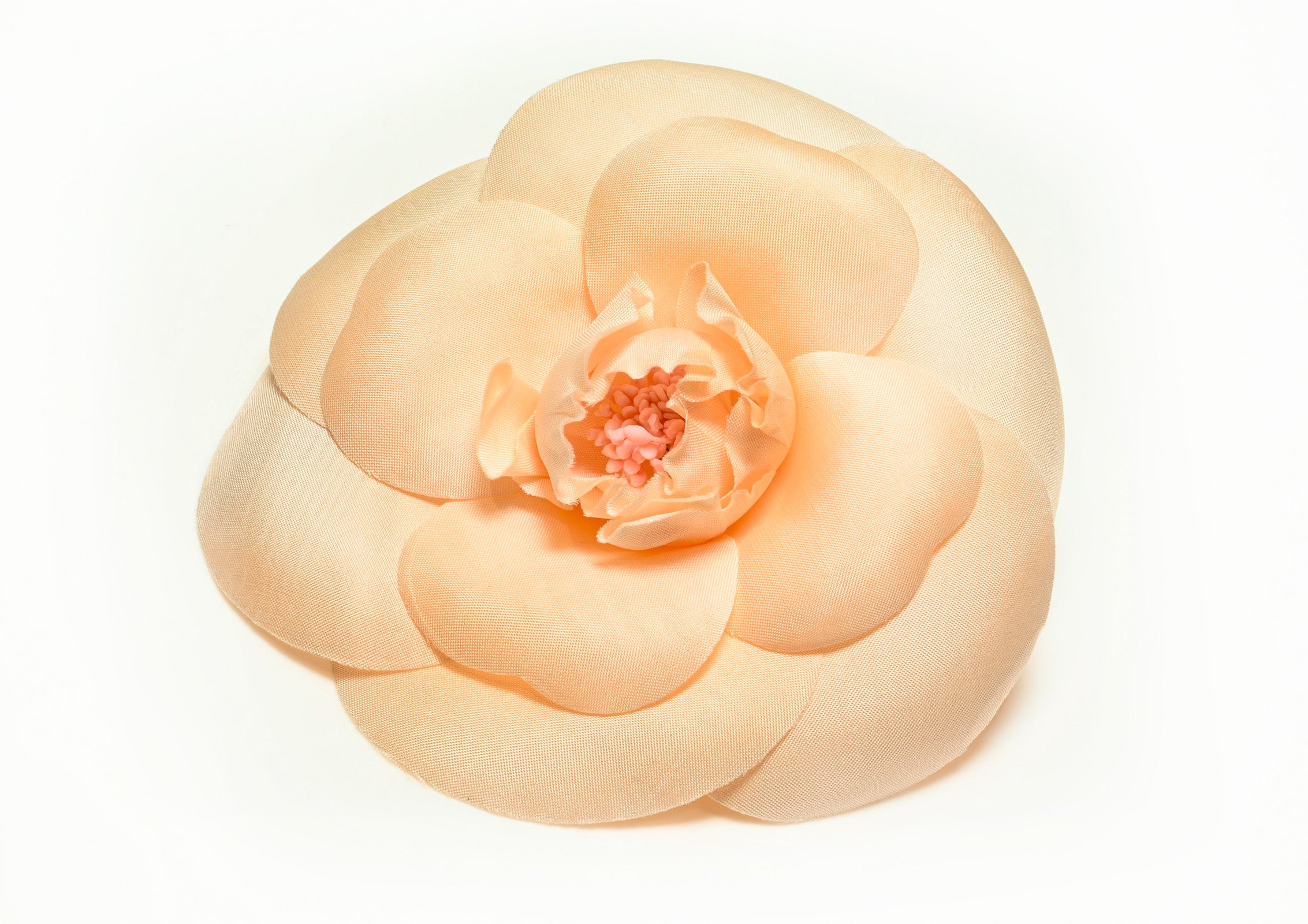 Vintage CHANEL Paris Light Pink Silk Camellia Flower Brooch 