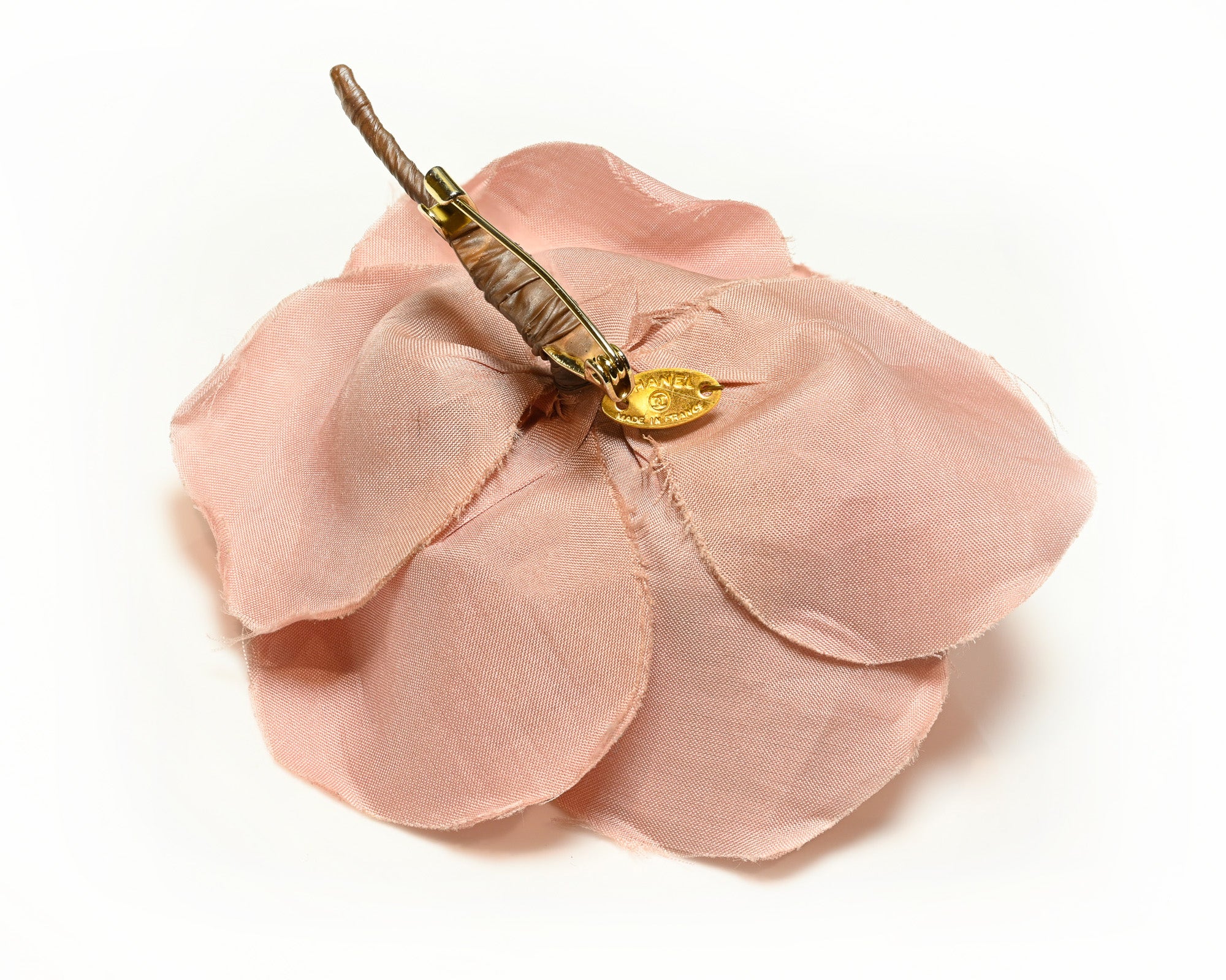 Vintage CHANEL Paris Dusty Pink Silk Camellia Flower Brooch 2