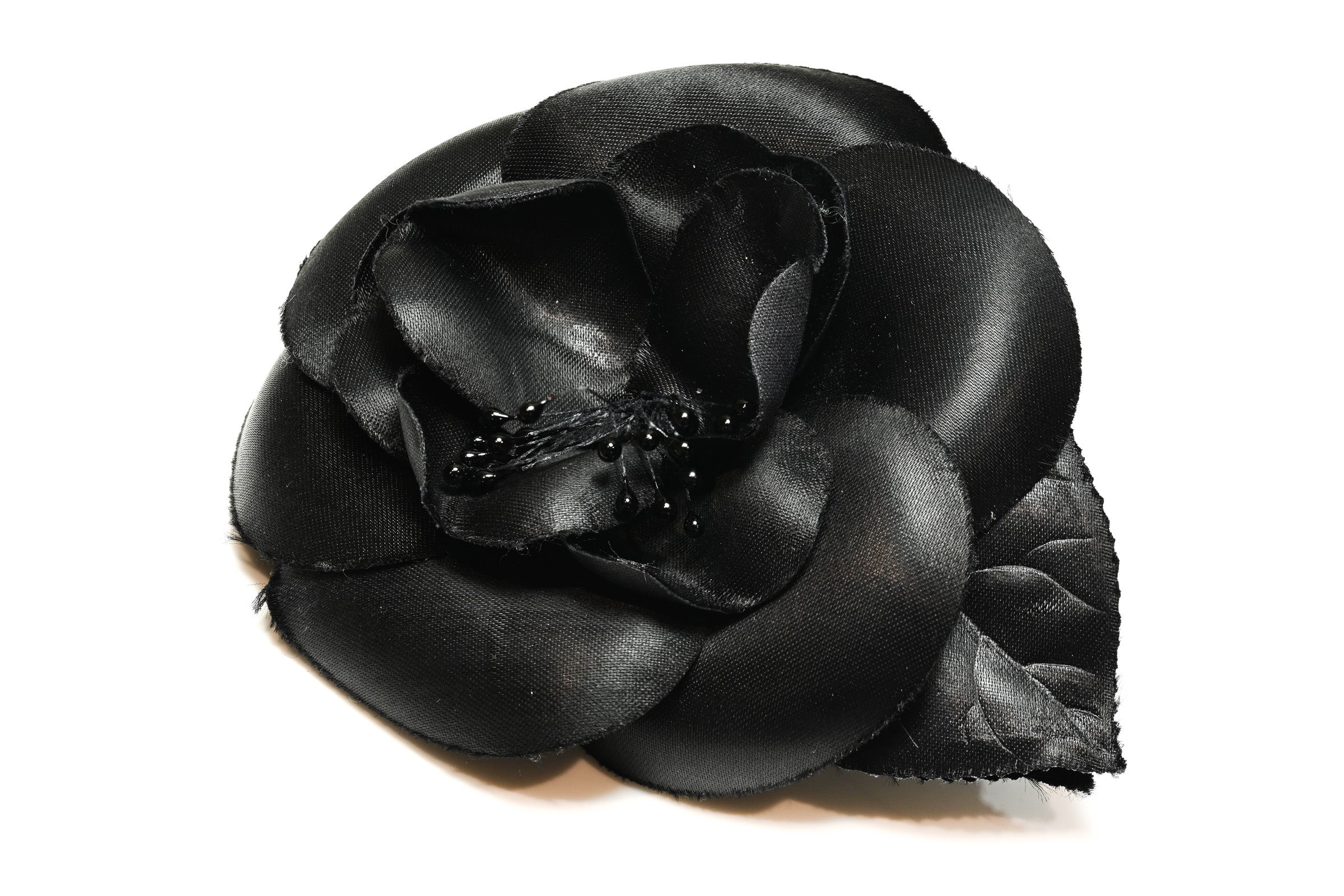 Vintage 1990’s Chanel Paris 100% Silk Black Camellia Flower Brooch