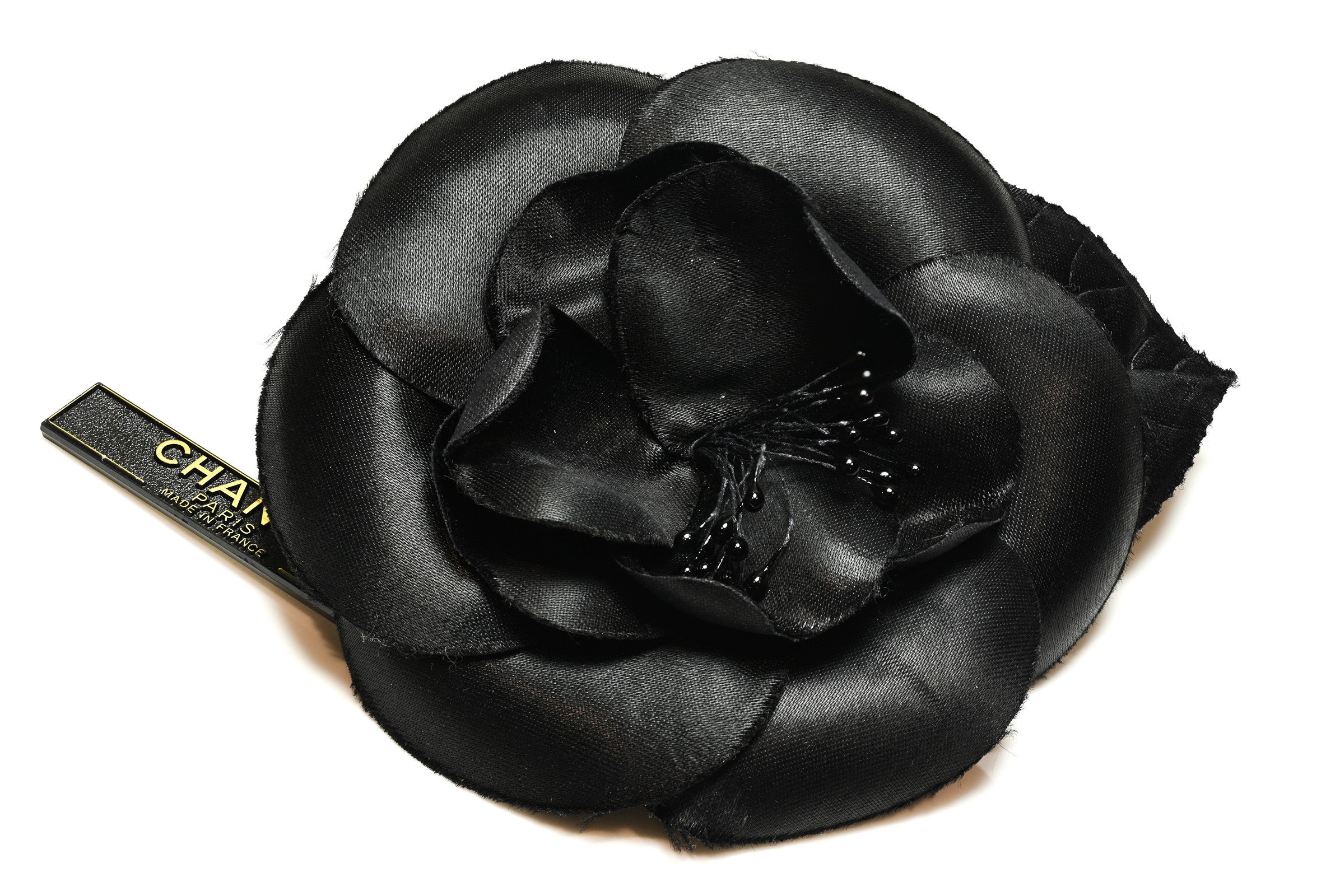 Vintage 1990’s Chanel Paris 100% Silk Black Camellia Flower Brooch