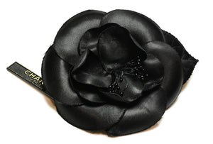 Vintage 1990’s Chanel Paris 100% Silk Black Camellia Flower Brooch