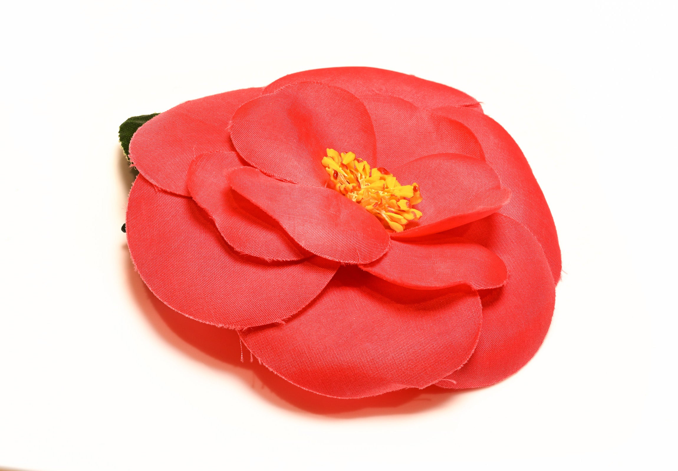 Chanel Paris Red Green 100% Silk Camellia Flower Brooch 1