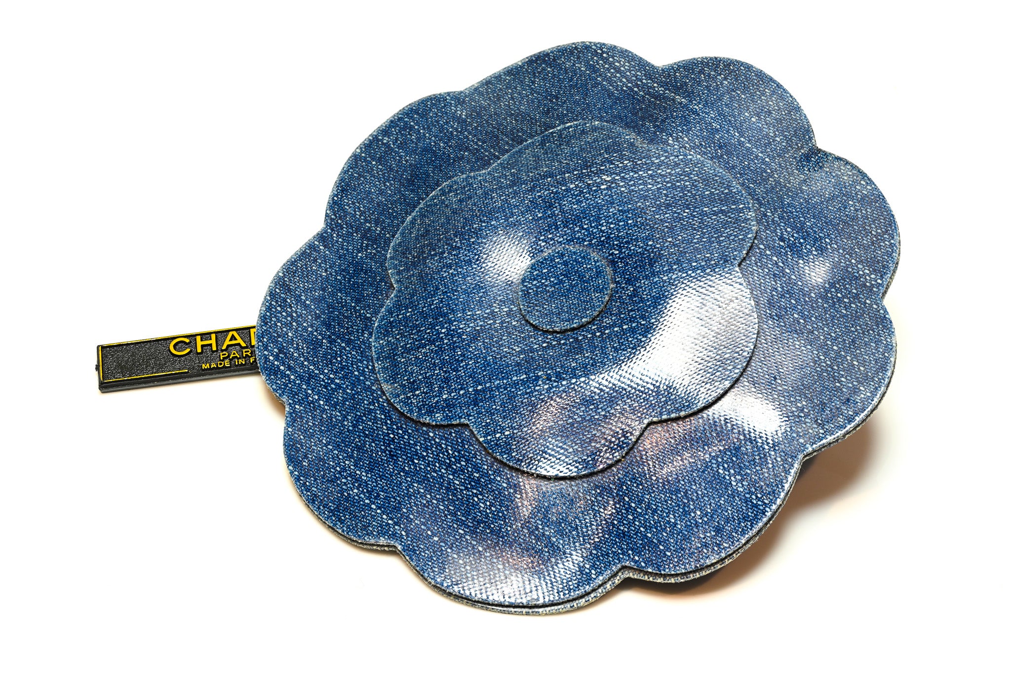 Chanel Paris Cruise 1999 Large Coated Denim Camellia Brooch 1