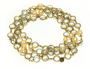 Vintage Chanel 1981 Pearl Clear Crystal Chiclet Sautoir Necklace