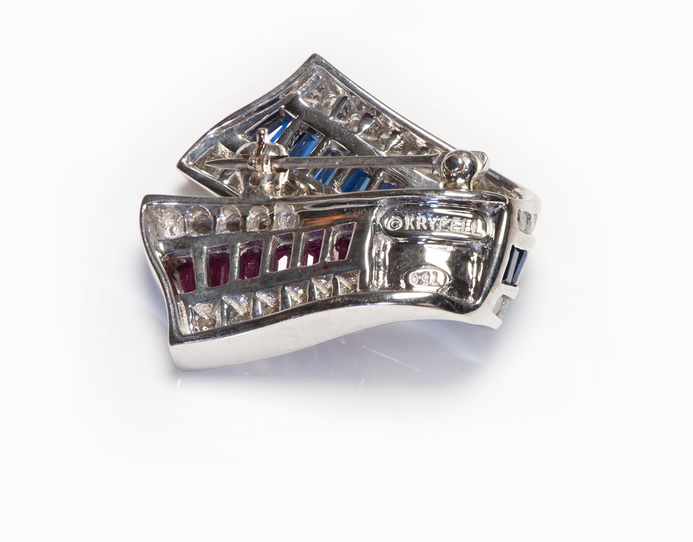 Charles Krypell 18K Gold Diamond Ruby Sapphire Brooch