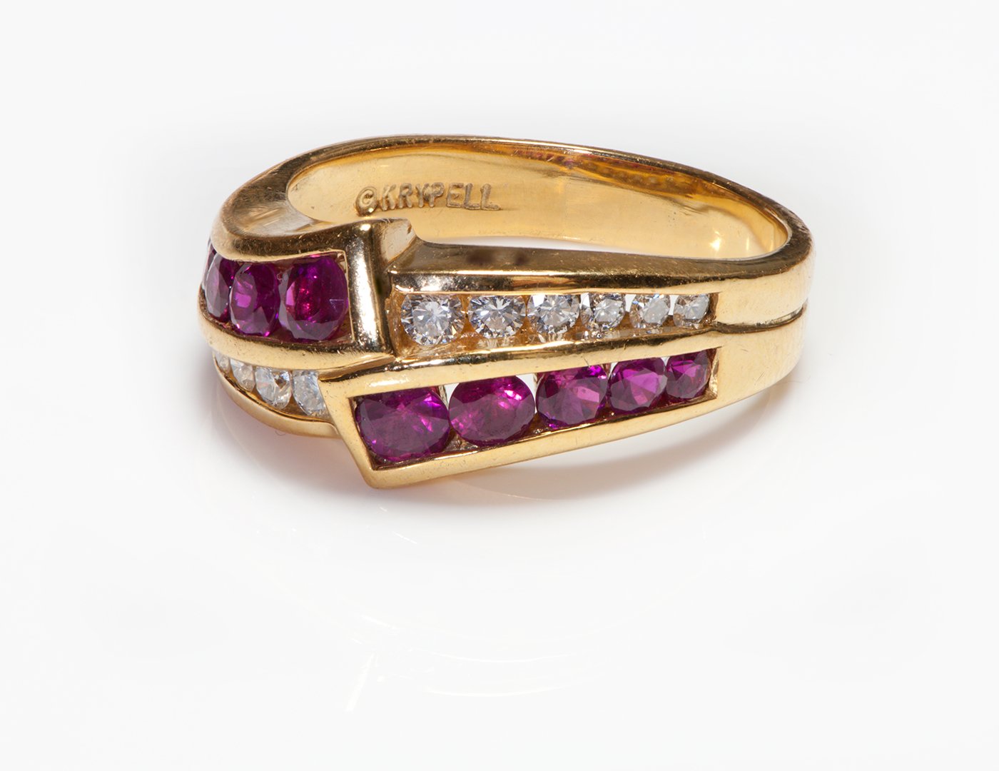 Charles Krypell 18K Gold Ruby Diamond Ring - DSF Antique Jewelry