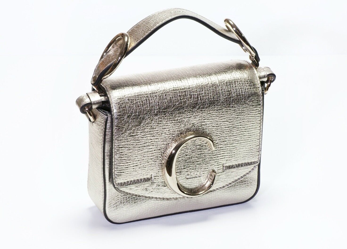 CHLOE C Metallic Gold Leather Mini Crossbody Bag