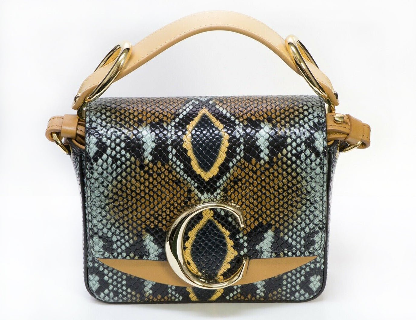 CHLOE C Python Snakeskin Print Embossed Leather Crossbody Mini Bag