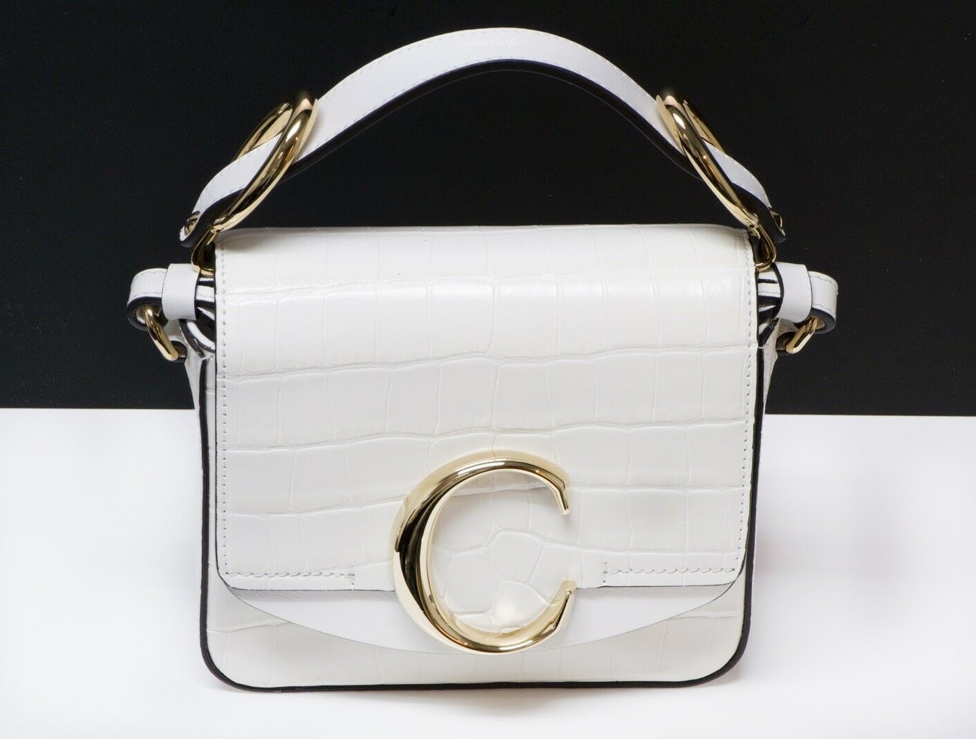 CHLOE C White Crocodile Print Embossed Leather Crossbody Mini Bag - DSF Antique Jewelry