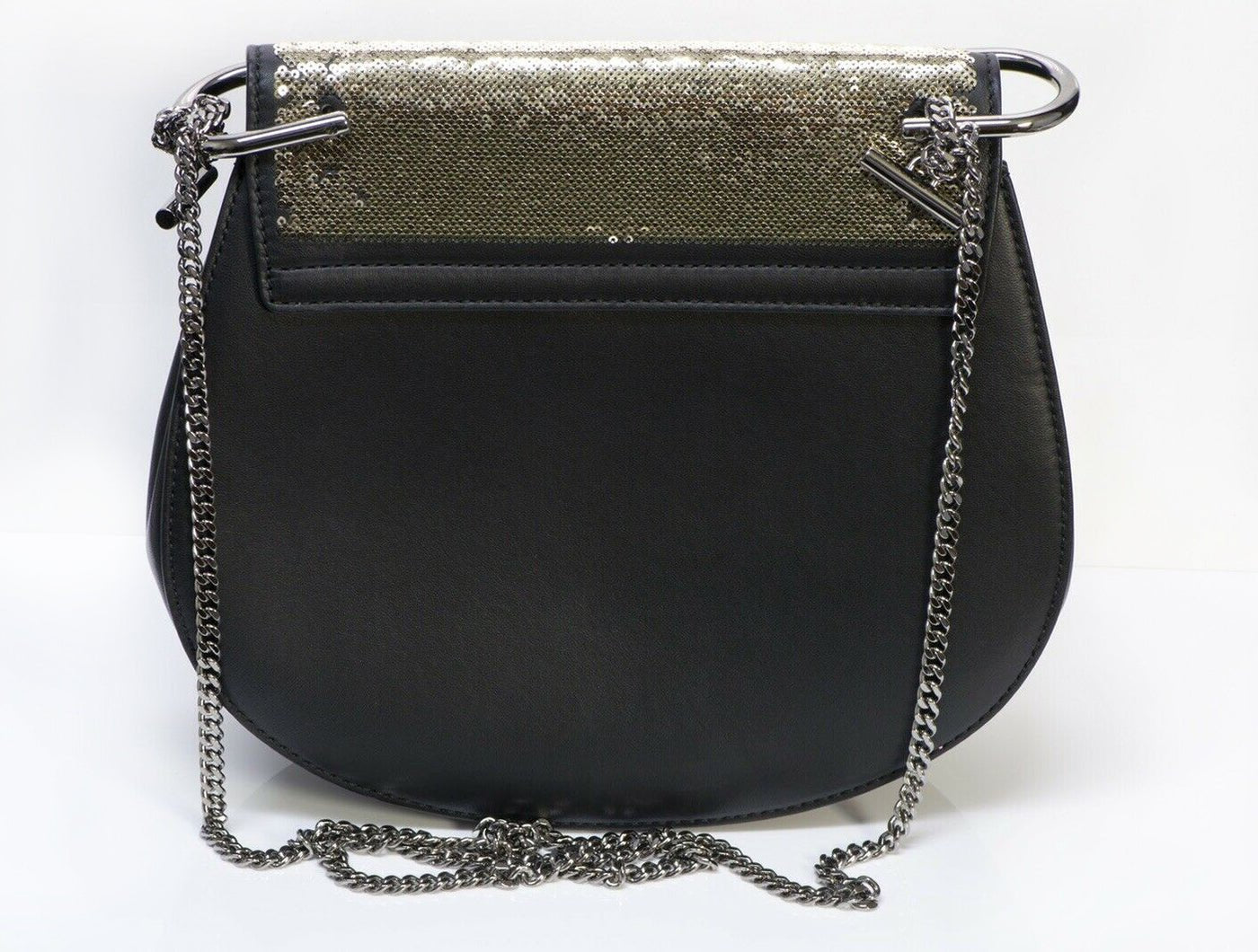 CHLOE "Drew" Sequin Black Leather Medium Crossbody Chain Bag