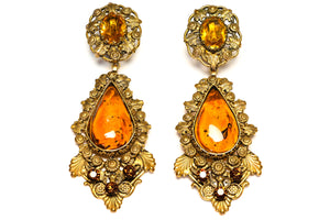 Vintage 1990's Chanel Paris Gripoix Brown Shoulder Duster Filigree Earrings