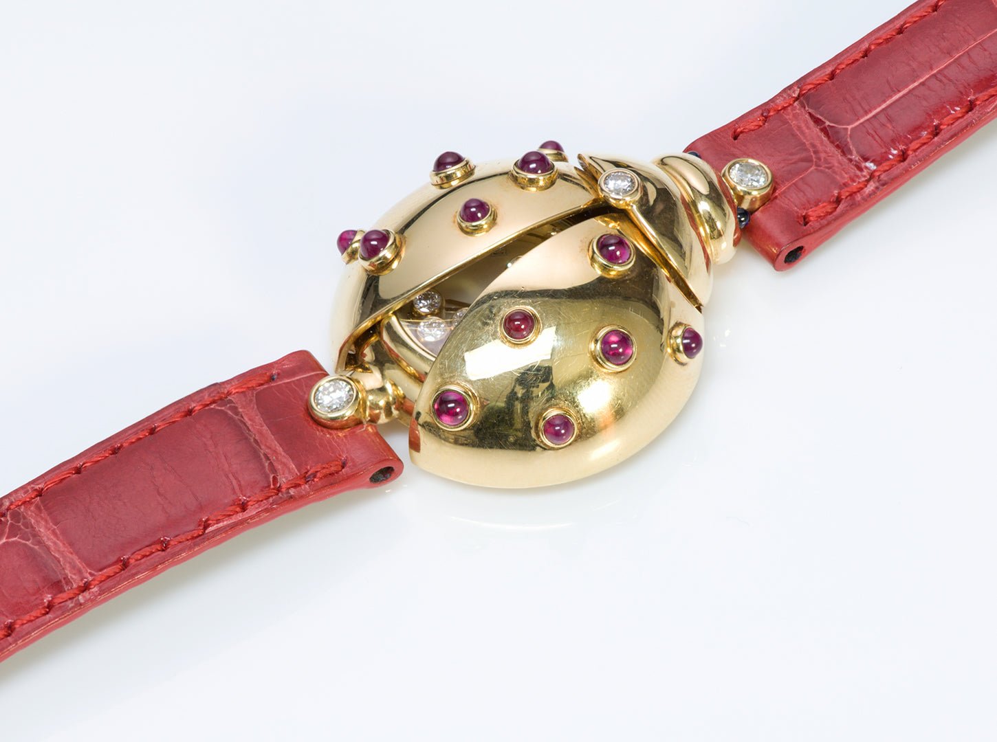 Chopard Happy Diamond Ladybug Ruby 18K Gold Watch - DSF Antique Jewelry
