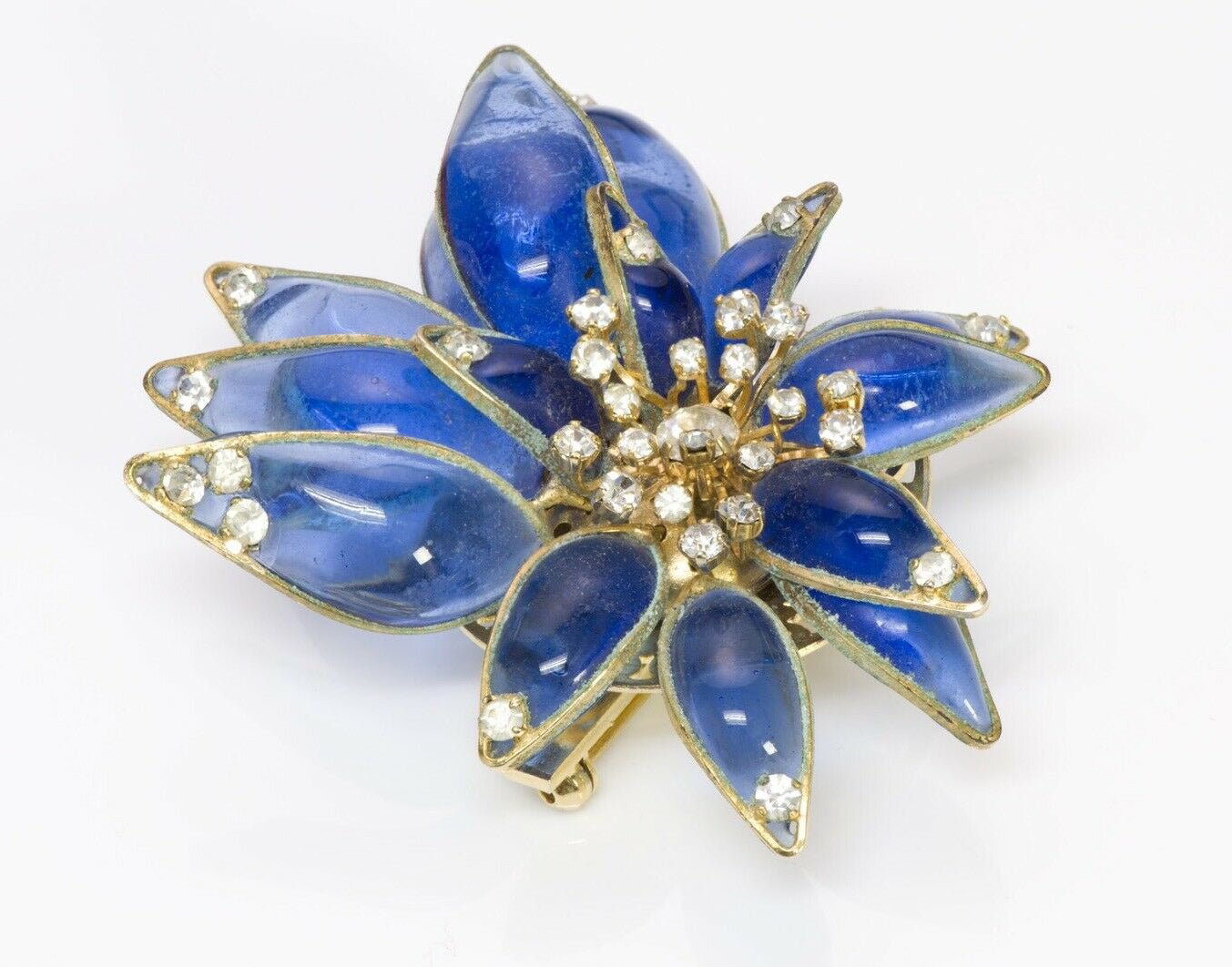 Christian DIOR 1940’s by Maison Gripoix Glass Flower Brooch - DSF Antique Jewelry