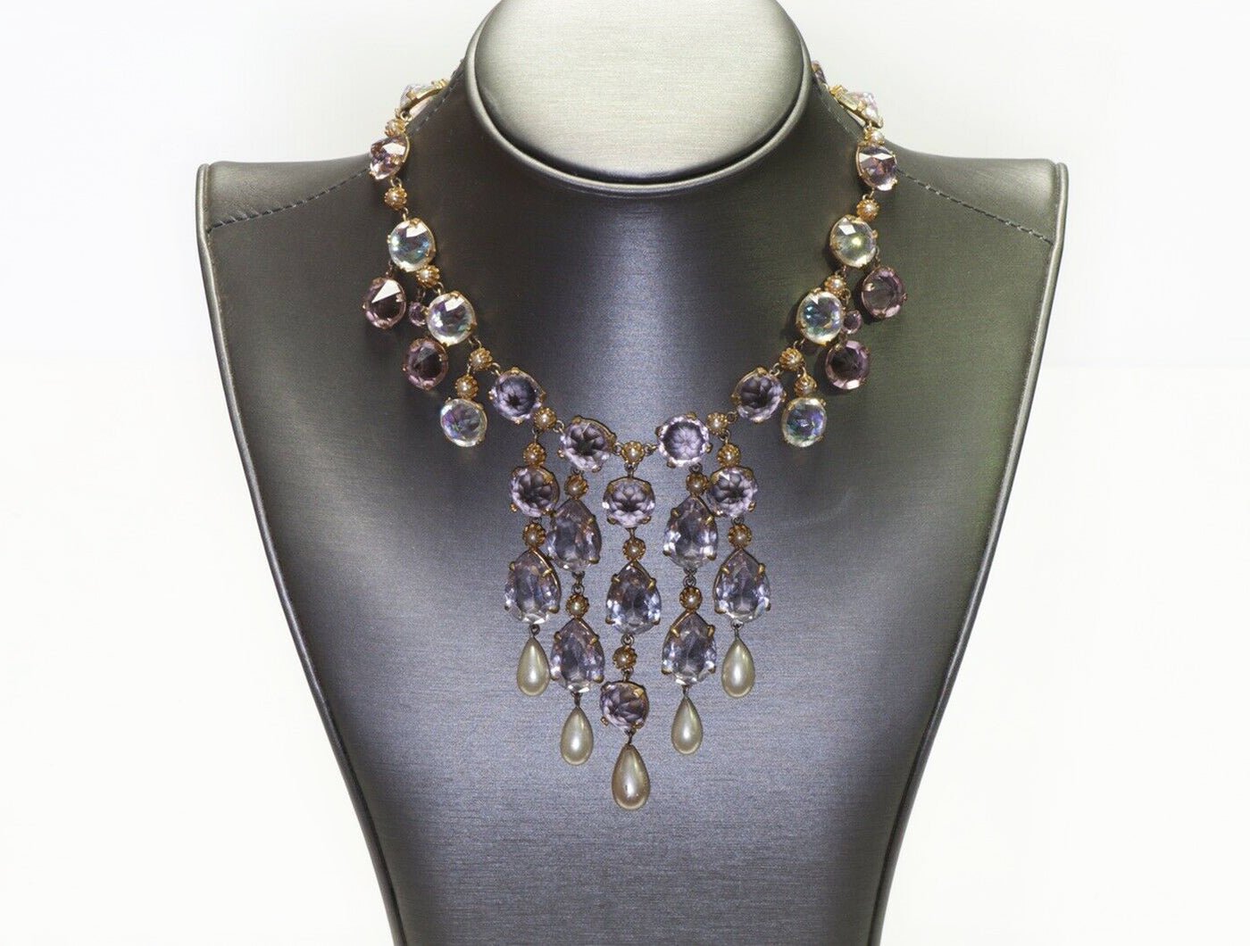 Christian Dior 1950’s by Yves Saint Laurent Purple Crystal Pearl Collar Necklace - DSF Antique Jewelry