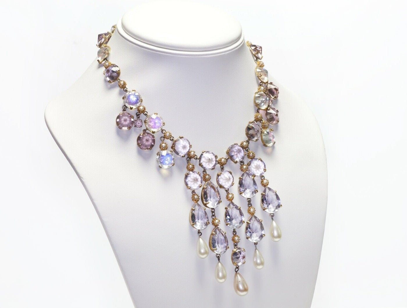 Christian Dior 1950’s by Yves Saint Laurent Purple Crystal Pearl Collar Necklace