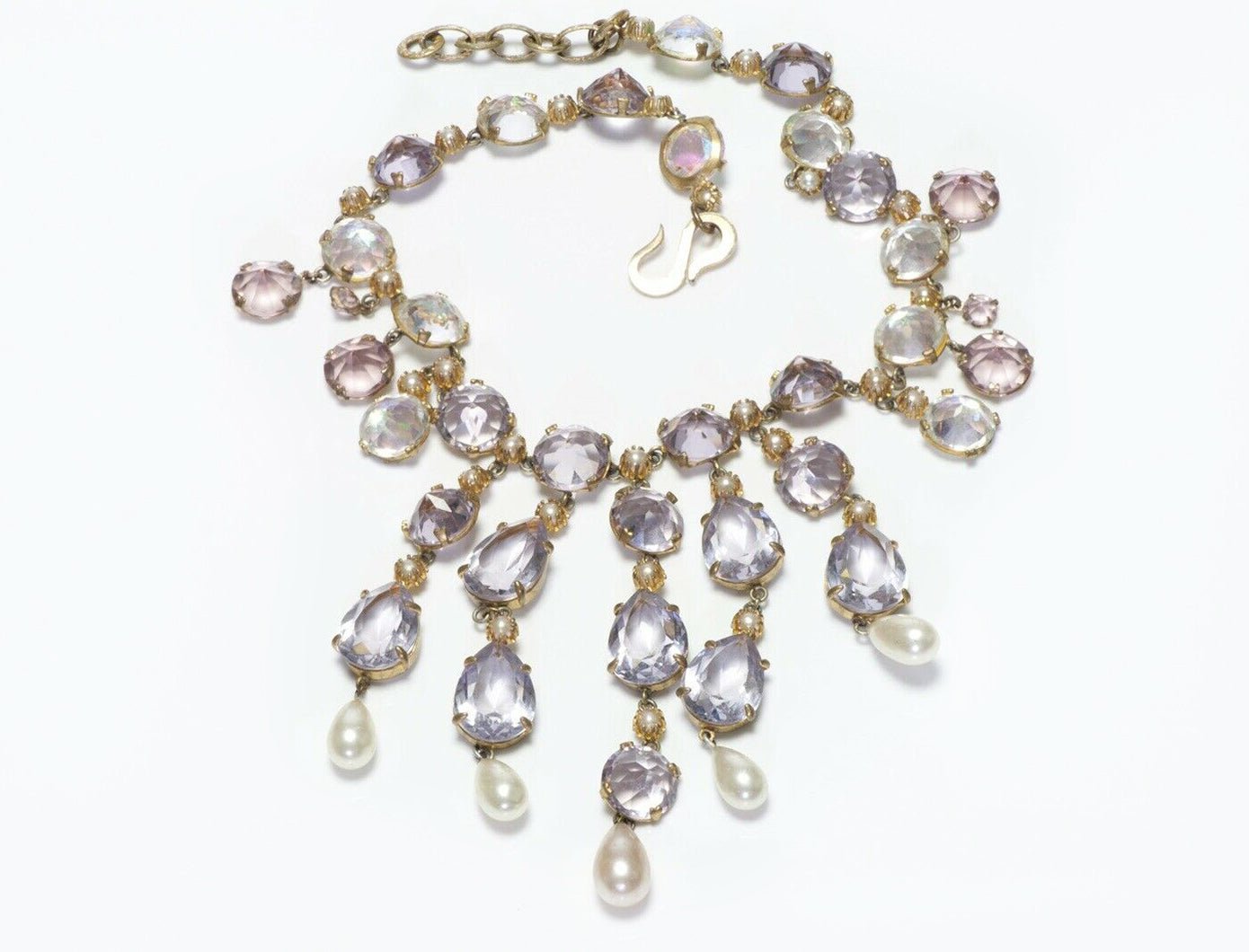 Christian Dior 1950’s by Yves Saint Laurent Purple Crystal Pearl Collar Necklace - DSF Antique Jewelry