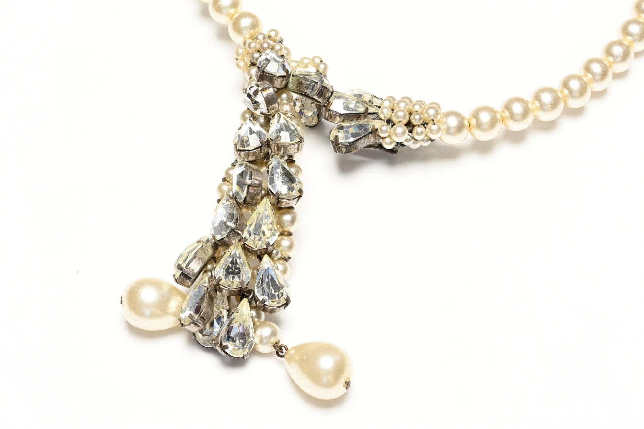 Christian Dior 1950's Haute Couture Roger Scemama Pearl Crystal Collar Necklace