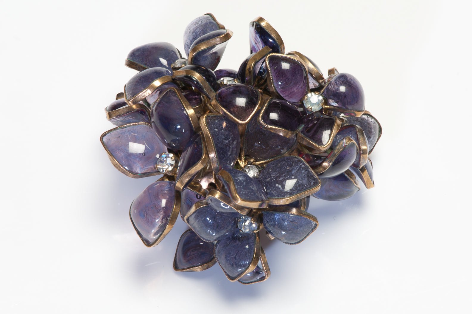 Christian Dior 1950’s Maison Gripoix Purple Glass Violets Flower Bouquet Brooch - DSF Antique Jewelry