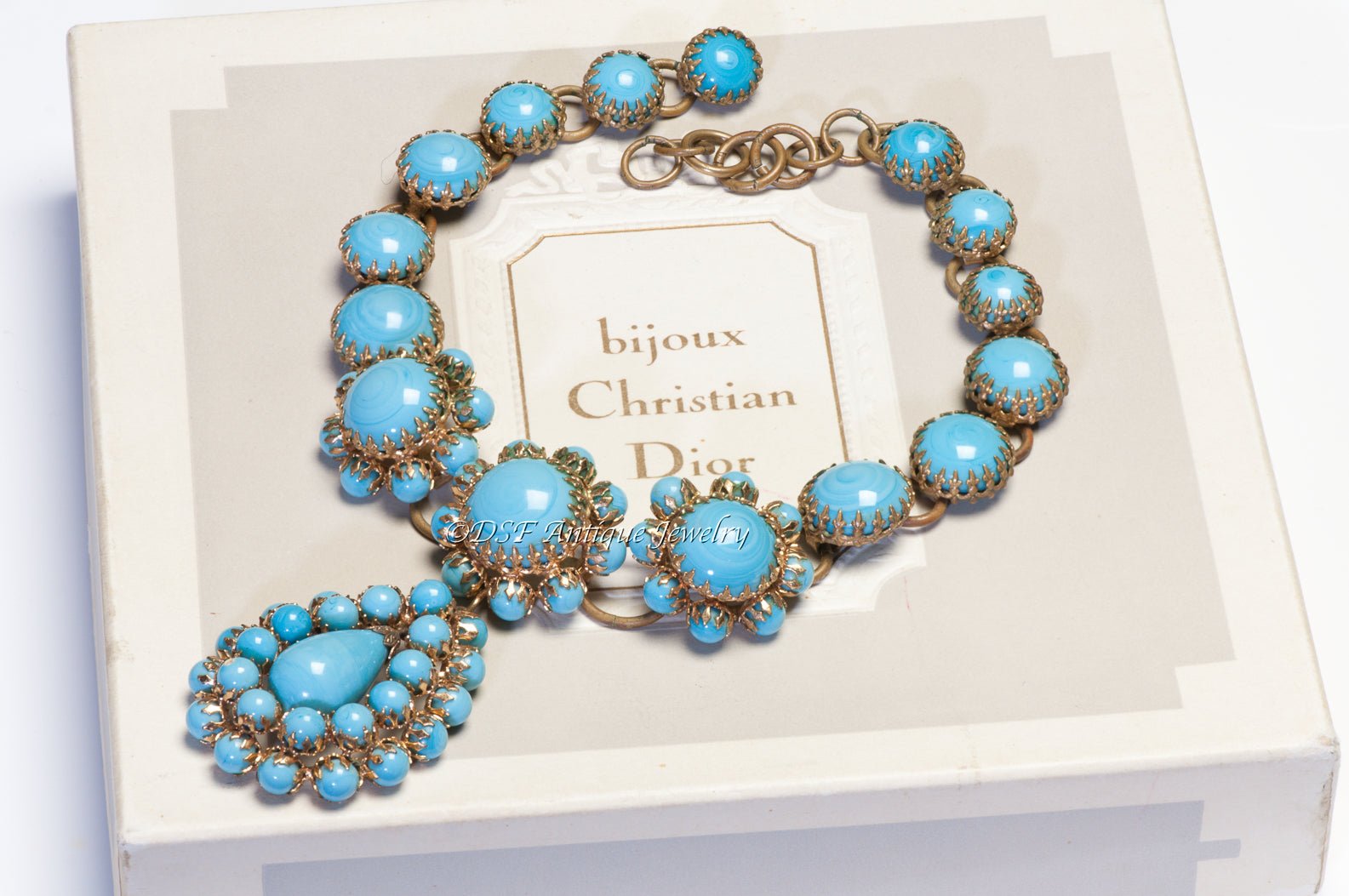 Christian Dior 1950's Scemama Haute Couture Maison Gripoix Blue Glass Necklace - DSF Antique Jewelry