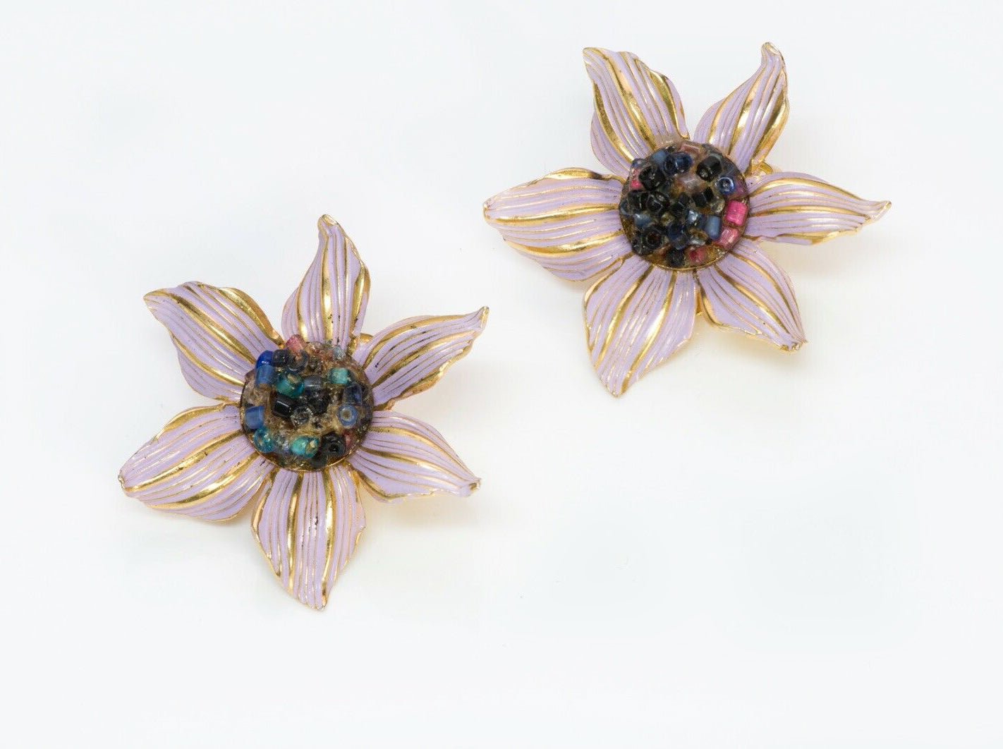Christian DIOR 1966-1967 Henkel & Grosse Enamel Beads Flower Brooch Earrings Set - DSF Antique Jewelry