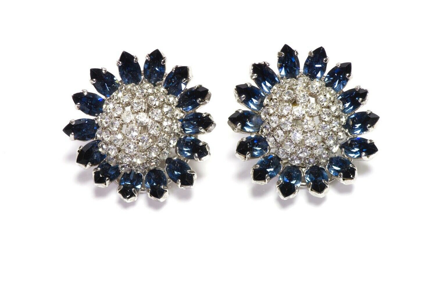 Christian Dior 1966 Henkel & Grosse Blue Crystal Flower Earrings - DSF Antique Jewelry