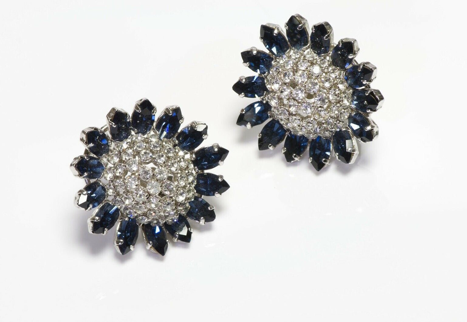 Christian Dior 1966 Henkel & Grosse Blue Crystal Flower Earrings - DSF Antique Jewelry