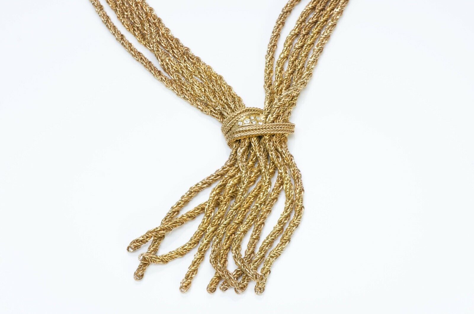 Christian Dior 1967 Germany Gold Tone Crystal Tassel Necklace