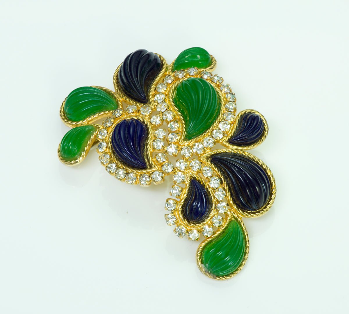 Christian Dior 1970 Green Blue Carved Glass Brooch