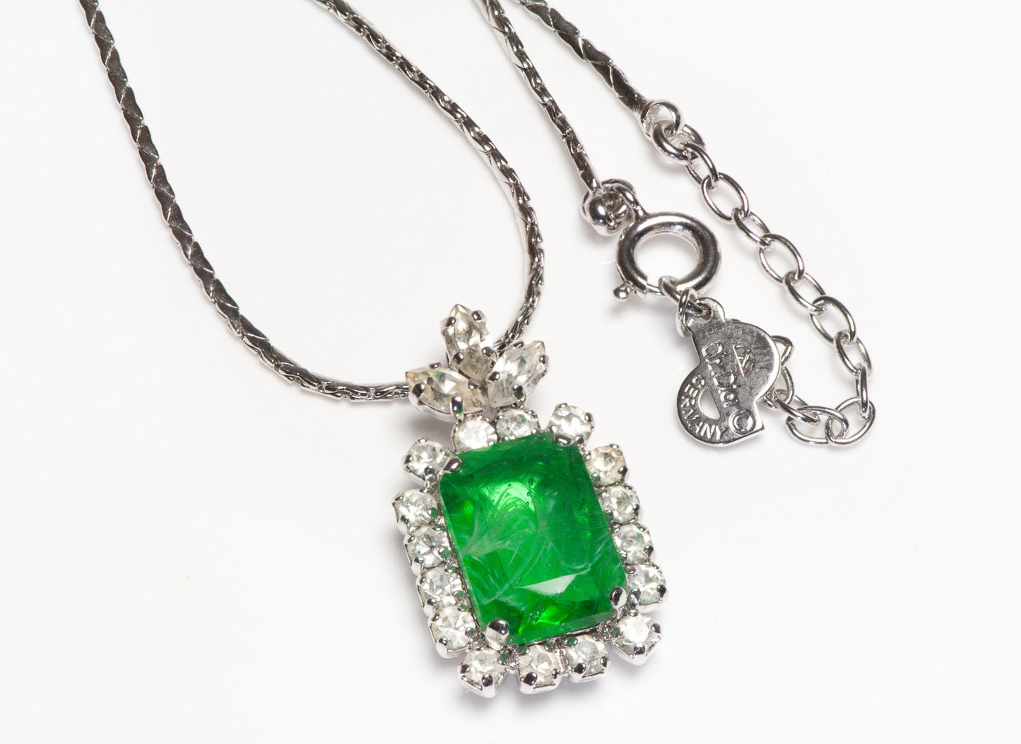 Christian Dior 1970’s Henkel & Grosse Green Crystal Chain Pendant Necklace - DSF Antique Jewelry