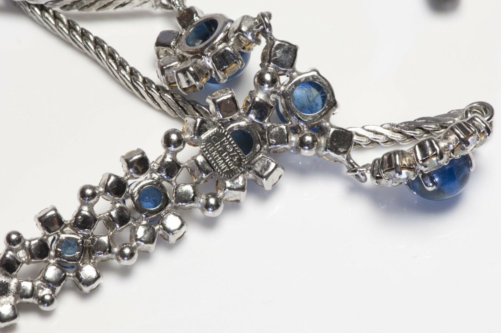 Christian Dior 1973 Henkel & Grosse Blue Cabochon Glass Crystal Necklace