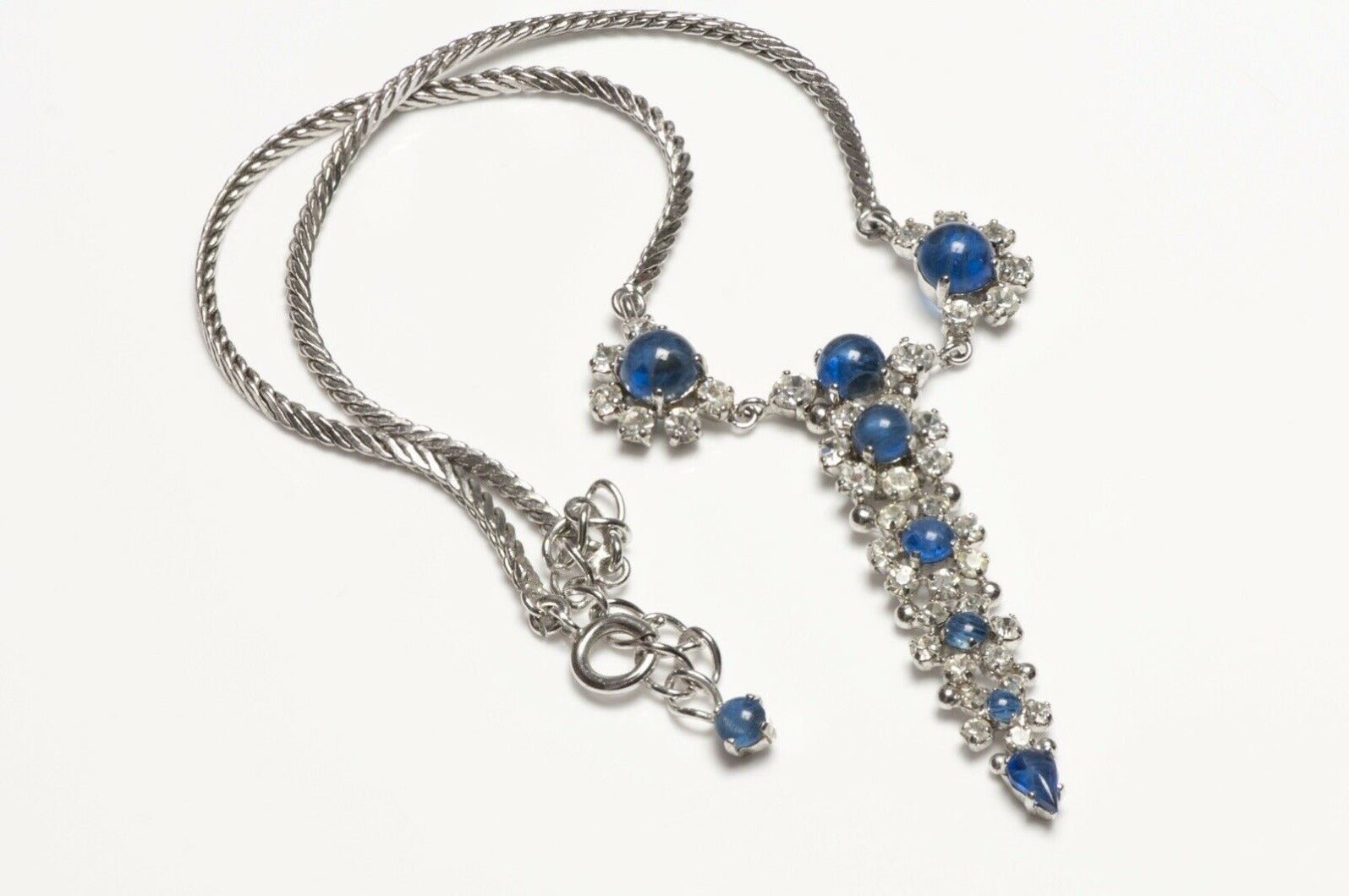 Christian Dior 1973 Henkel & Grosse Blue Cabochon Glass Crystal Necklace - DSF Antique Jewelry