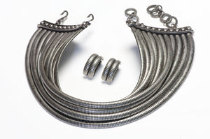 Christian Dior 1998 Galliano Silver Maasai Masai Tubogas Earrings Choker Necklace Set