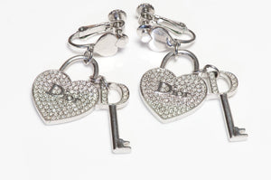 Christian Dior 1990's John Galliano Heart Key Padlock Crystal Earrings