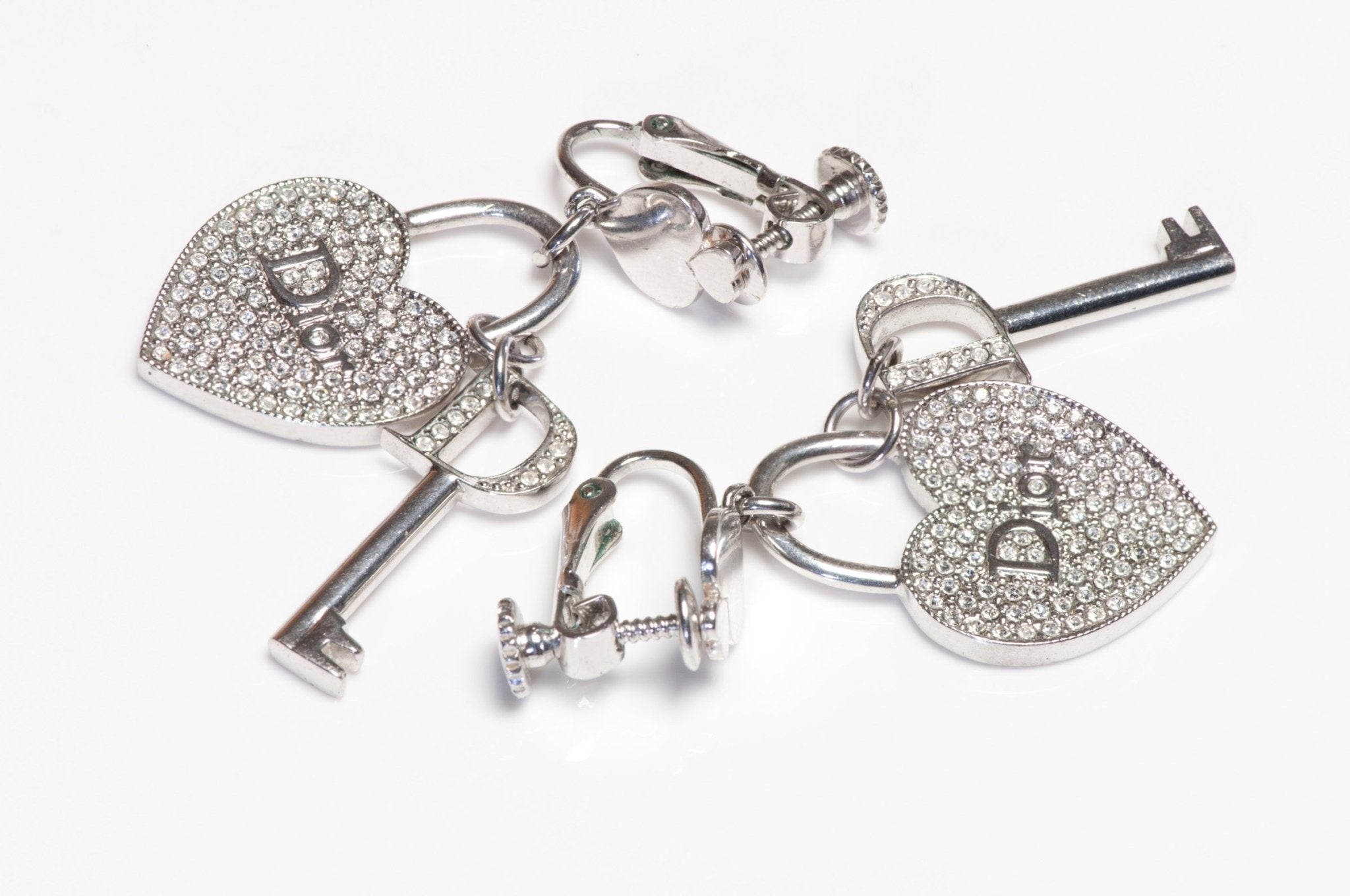 Christian Dior 1990's John Galliano Heart Key Padlock Crystal Earrings - DSF Antique Jewelry