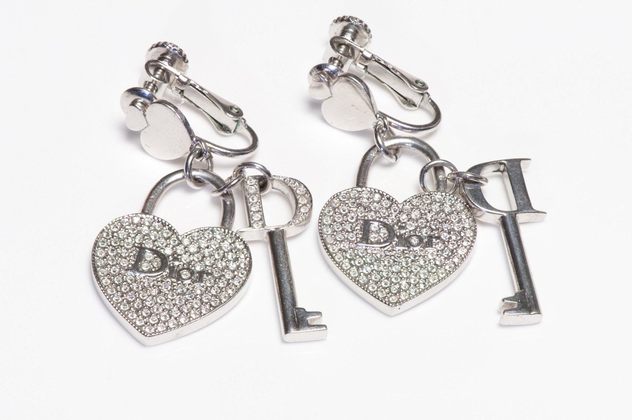 Christian Dior 1990's John Galliano Heart Key Padlock Crystal Earrings