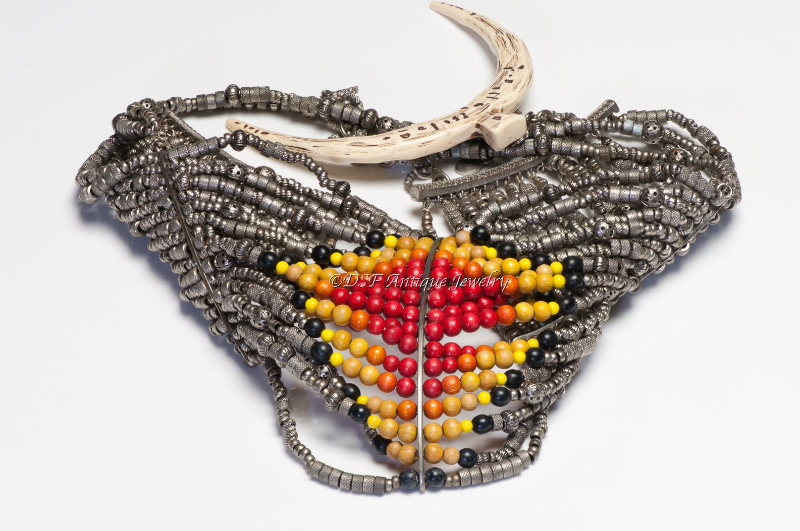 Christian Dior 1998 John Galliano Metal Wood Beads Masai Choker Necklace - DSF Antique Jewelry