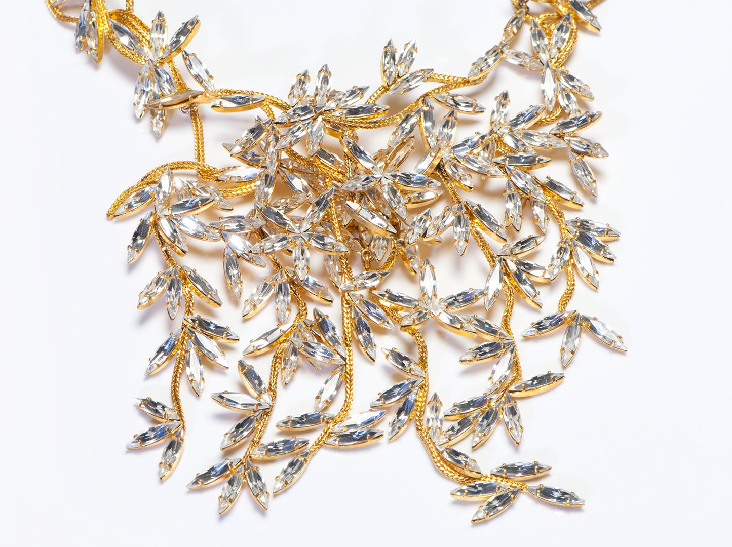 Christian Dior Couture 1950's Roger Jean Pierre Crystal Leaf Waterfall Necklace