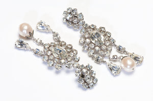 Christian Dior Couture 1990’s Galliano Long Cystal Pearl Chandelier Earrings